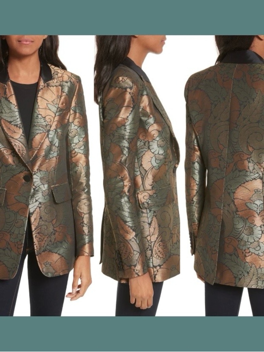 $695 Veronica Beard Vera Metallic Jacquard Retro Dickey Blazer Jacket Size 2